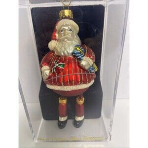 Unique Treasures Hand Made Hanging Christmas Santa Glass Ornament In Case